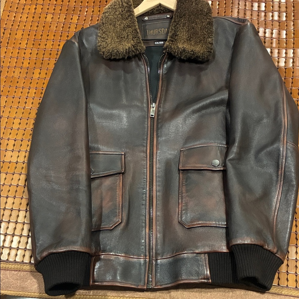 Thursday Boot Company Dark Brown Leather Bomber Jacket